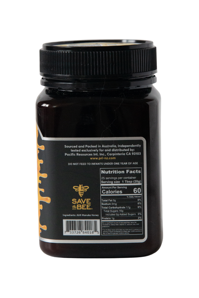 PRI - Australian Manuka Honey 150+ - Nutritional Facts and UPC Scan Code