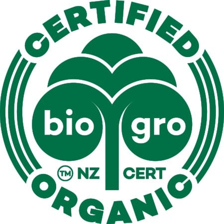 BioGro New Zealand certified organic logo green seal badge