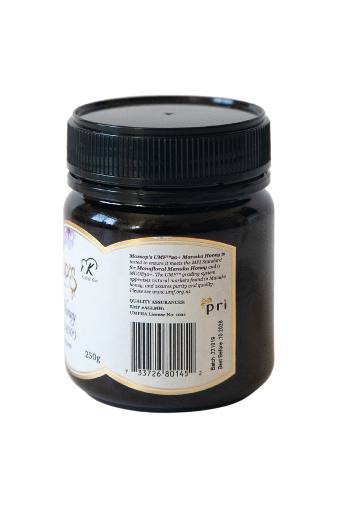 Mossop's - Manuka Honey UMF® 20+ 1/2lb - Description and Nutritional Label