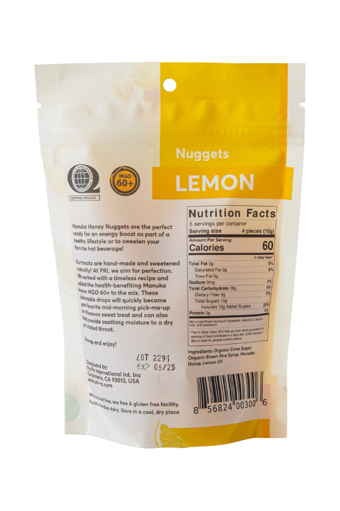 PRI - Manuka Honey Nuggets - Lemon - Nutritional Facts, UPC Scan Code