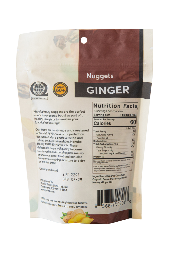 PRI - Manuka Honey Nuggets - Ginger - Nutritional Facts, UPC Scan Code, Ingredients