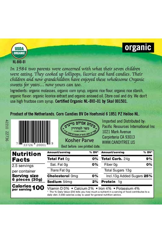 Candy Tree - Organic Licorice Twists - Nutritional Facts, UPC Scan Code, Ingredients