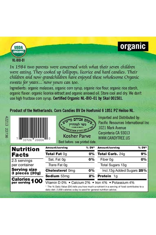 Candy Tree - Organic Licorice Laces - Nutritional Facts, UPC Scan Code, and Description