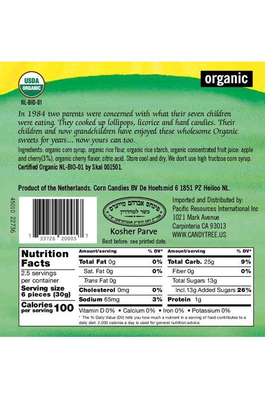 Candy Tree - Organic Cherry Twists - Nutritional Facts, UPC Scan Code, Ingredients