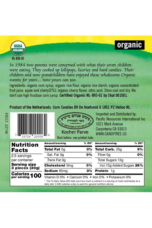 Candy Tree - Organic Cherry Laces - Nutritional Facts, UPC Scan Code, and Description