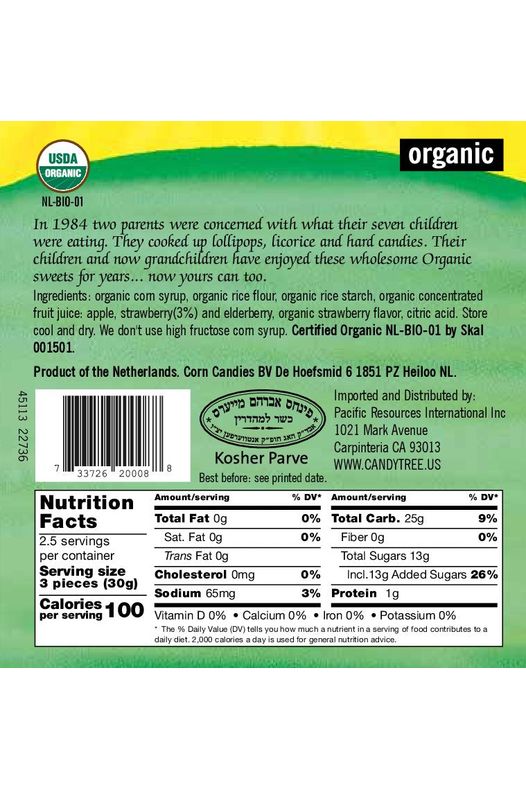 Candy Tree - Organic Strawberry Laces - Nutritional Facts, UPC Scan Code, and Description