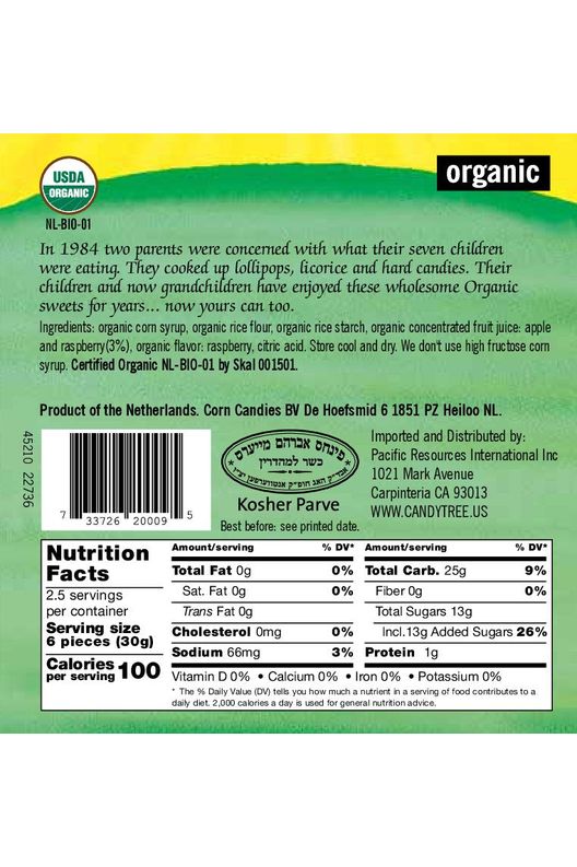 Candy Tree - Organic Raspberry Twists - Nutritional Facts, UPC Scan Code, Ingredients