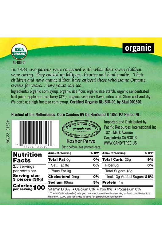 Candy Tree - Organic Raspberry Laces - Nutritional Facts, UPC Scan Code, and Description