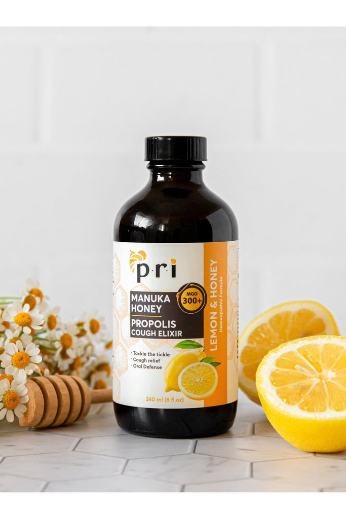 PRI - Propolis and Manuka Honey Cough - Lemon - Front with Background