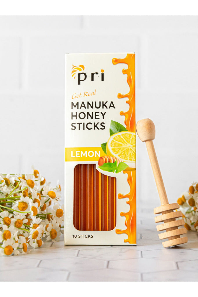 PRI Manuka Honey Lemon Sticks - Front with Background