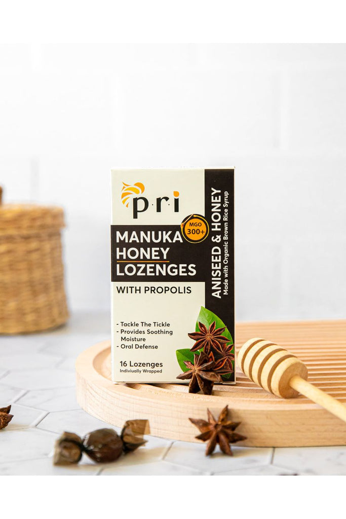 PRI - Manuka Honey Lozenges - Aniseed - Front with Background