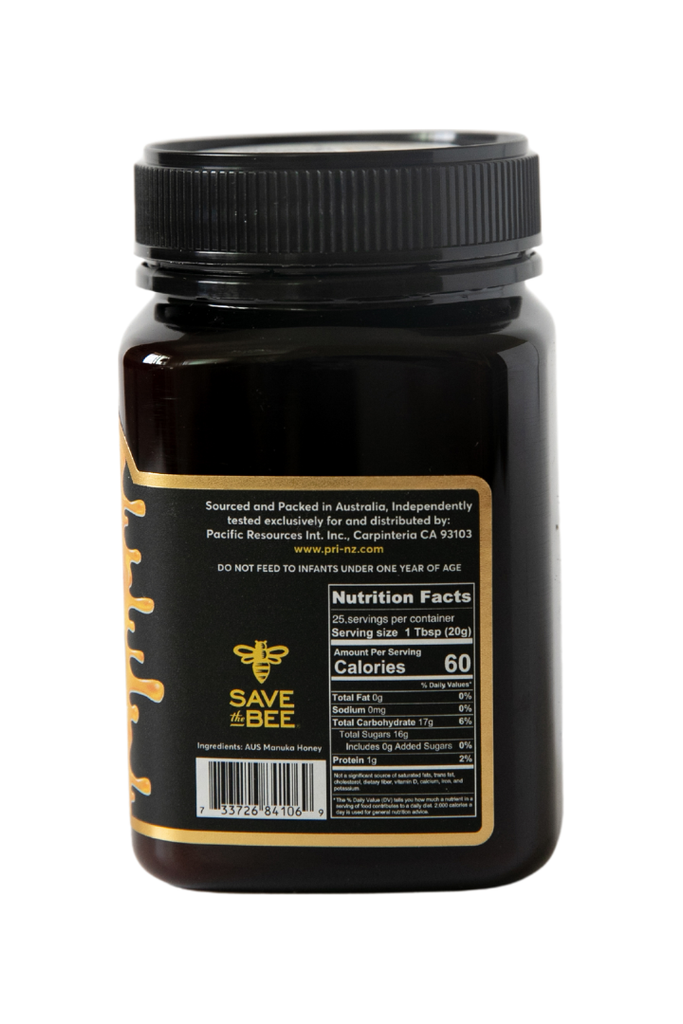 PRI - Australian Manuka Honey MGO 1000+ - Nutritional Facts and UPC Scan Code