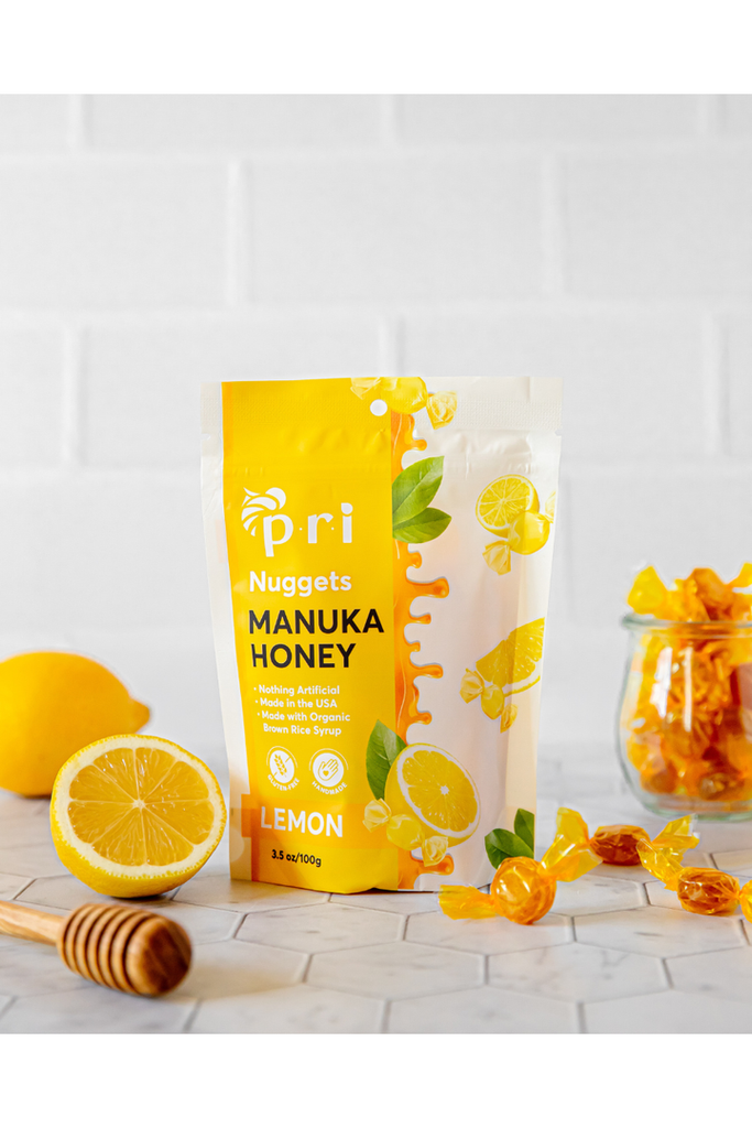 PRI - Manuka Honey Nuggets - Lemon - Front with Background