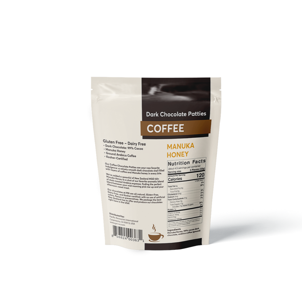 PRI Manuka Honey Chocolate Bag - Back - Coffee Flavor