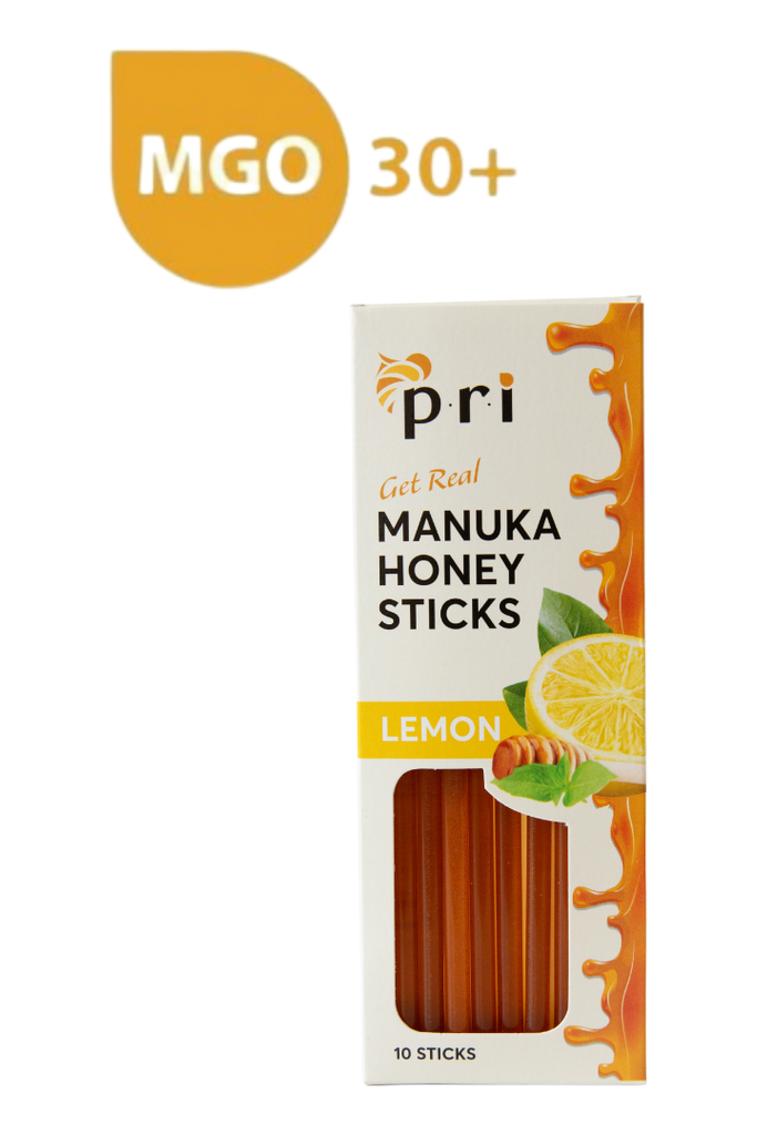 PRI Manuka Honey Lemon Sticks - Front with MGO Rating