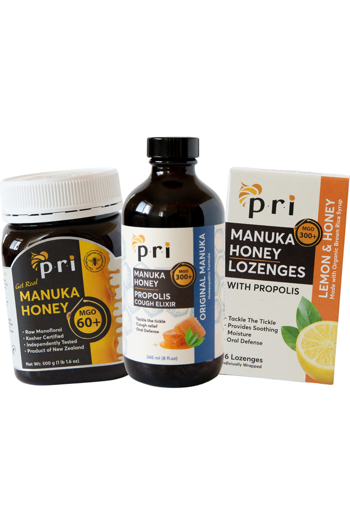 PRI - Manuka Honey 60+ 500g + Lemon Lozenges + Original Elixir